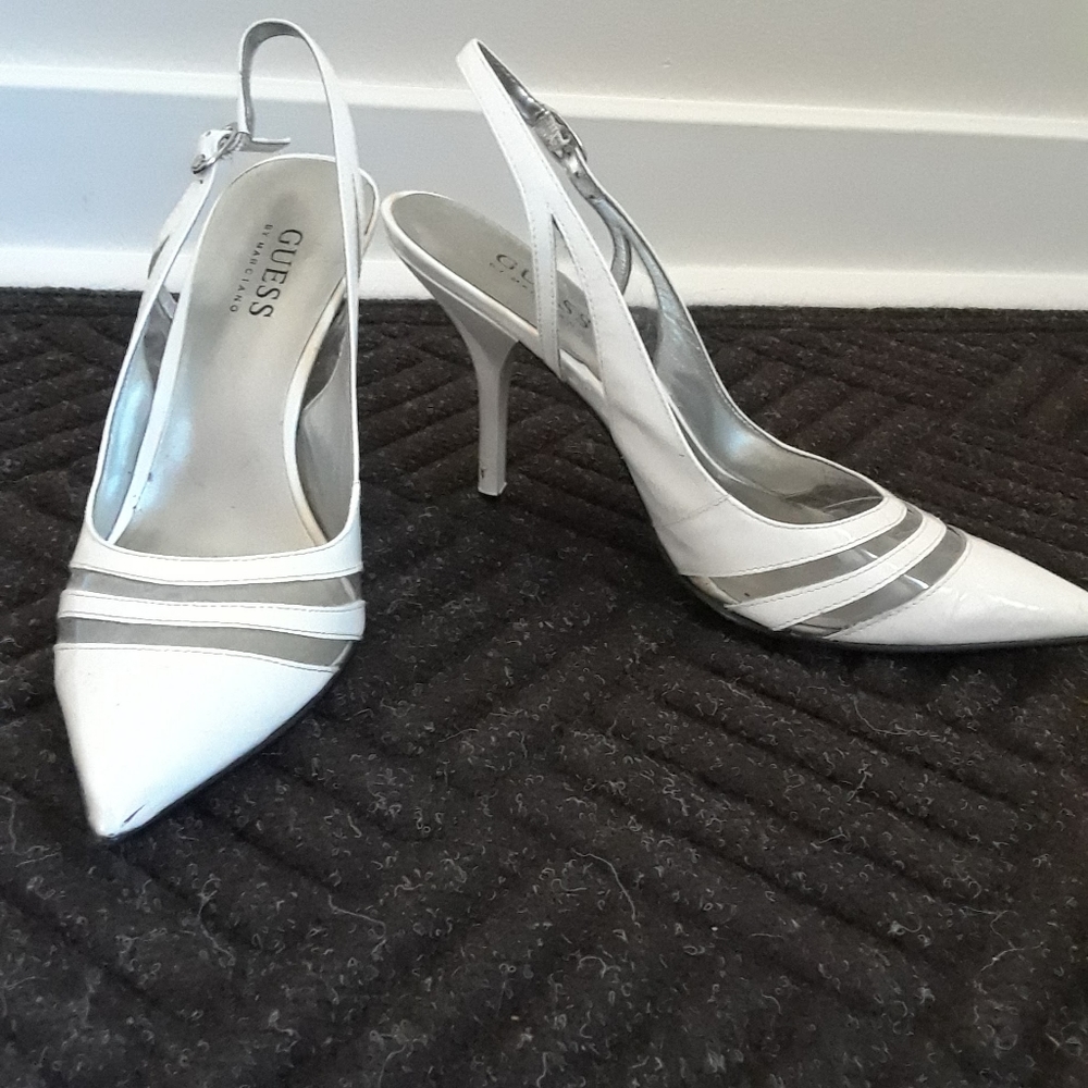 Guess White Sling Back High Heels